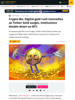 Tether Gold Surpasses $800M as Bitcoin Holdings Surge at Twenty One Capital