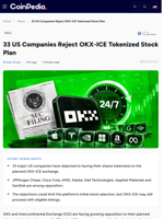 33 US Companies Reject OKX-ICE Tokenized Stock Pla