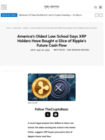 America’s Oldest Law School Says XRP Holders Have Bought a Slice of Ripple’s Future Cash Flow