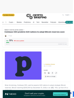 Coinbase CEO predicts G20 nations to adopt Bitcoin reserves soon