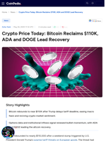 Crypto Price Today: Bitcoin Reclaims $110K, ADA and DOGE Lead Recovery
