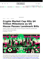 Crypto Market Cap Hits $4 Trillion Milestone as US House Passes Landmark Bills - 