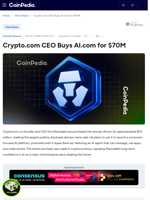 Crypto.com CEO Buys AI.com for $70M