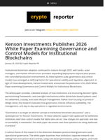 Kenson Investments Publishes 2026 White Paper Examining Governance and Control Models for Institutional Blockchains