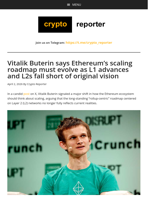 Vitalik Buterin says Ethereum’s scaling roadmap must evolve as L1 advances and L2s fall short of original vision