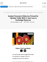 Analyst Forecasts Shiba Inu Primed for ‘Uptober’ Rally With 2-Year Low in Exchange Reserves