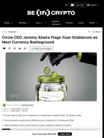 Circle CEO Sees Yuan Stablecoin as Trade Payment Opportunity