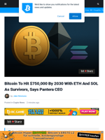 Pantera CEO: Bitcoin to $750K By 2030, ETH And SOL Will Survive