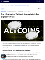 Top 10 Altcoins To Stack Immediately For Explosive Gains 