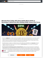 Bitcoin Price Today: BTC Price Holds Above $91K as December’s Historical 20% Holiday Rally Comes Into Focus - Brave New Coin