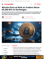 Bitcoin Price at Risk as Traders Move 65,200 BTC to Exchanges - Coinspeaker