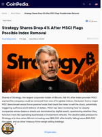 Strategy Shares Drop 4% After MSCI Flags Possible Index Removal