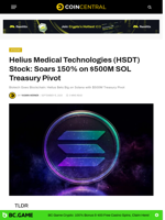 Helius Medical Technologies (HSDT) Stock: Soars 150% on $500M SOL Treasury Pivot