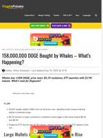 158,000,000 DOGE Bought by Whales – What’s Happening?