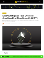 Ethereum Signals Rare Oversold First Time Since $1.4K ETH