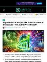Algorand Processes 34K Transactions in 3 Seconds—Will ALGO Price React? - Crypto News Flash