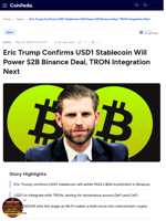 Eric Trump Confirms USD1 Stablecoin Will Power $2B Binance Deal, TRON Integration Next