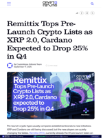 Remittix Tops Pre-Launch Crypto Lists as XRP 2.0, Cardano Expected to Drop 25% in Q4