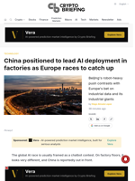 China positioned to lead AI deployment in factories as Europe races to catch up