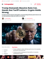 Trump Pushes Rate Cuts, Revives Tariff Talk — Crypto Unfazed