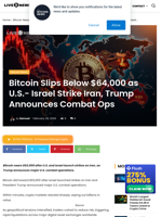 Bitcoin Drops Below $64K Amid Iran Strikes