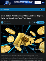 Gold Price Prediction 2026: Analysts Expect Gold to Reach $6,300 This Year