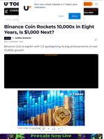Binance Coin Rockets 10,000x in Eight Years, Is $1,000 Next?