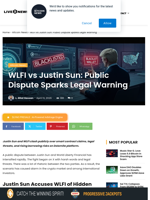 WLFI vs Justin Sun: Public Dispute Sparks Legal Warning | Live Bitcoin News