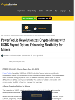 PowerPool.io Revolutionizes Crypto Mining with USDC Payout Option, Enhancing Flexibility for Miners