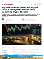 PayPal Launches Shareable ‘PayPal links’ P2P Payment Service With Upcoming Crypto Support - Coinspeaker