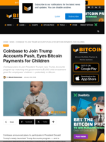 Coinbase Backs Trump Accounts, Explores Bitcoin For Kids