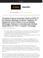Faraday Future Founder and Co-CEO YT Jia Shares Weekly Investor Update: FF Appoints Chris Nixon Cox as Global Strategic Advisor to Accelerate Global Expansion of “EAI + Crypto” Strategy