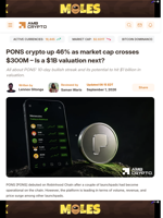 PONS crypto up 46% as market cap crosses $300M - Is a $1B valuation next? - AMBCrypto