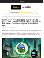 XRP Latest News: Ripple (XRP), Solana (SOL) and Little Pepe (LILPEPE) Tipped as the Best Cryptos to Buy at the Start of Q4