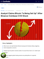 Analyst Claims Bitcoin “Is Being Set Up” After Binance-Coinbase CVD Shock