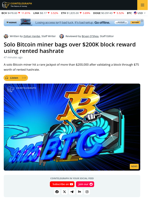Solo Bitcoin Miner Hits Rare 3.125 BTC Jackpot With Rented Hashrate