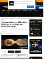 Tether Moves Over $70 Million In Bitcoin To Reserves, On-chain Data Shows