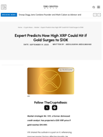 Expert Predicts How High XRP Could Hit if Gold Surges to $10K