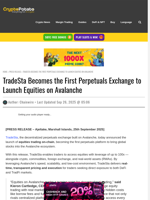 TradeSta Becomes the First Perpetuals Exchange to Launch Equities on Avalanche