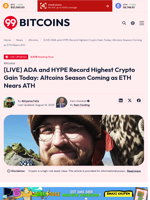[LIVE] ADA and HYPE Record Highest Crypto Gain Today: Altcoins Season Coming as ETH Nears ATH - 99Bitcoins