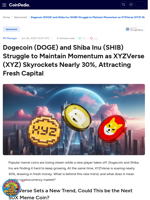 Dogecoin (DOGE) and Shiba Inu (SHIB) Struggle to Maintain Momentum as XYZVerse (XYZ) Skyrockets Nearly 30%, Attracting Fresh Capital