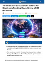 Y Combinator Backs Totalis in First All-Stablecoin Funding Round Using USDC on Solana