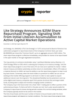 Lite Strategy Announces $25M Share Repurchase Program, Signaling Shift From Initial Litecoin Accumulation to Active Capital Market Operations