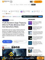11 US Senators Urge Treasury, DOJ to Probe Binance Over Iran Sanctions Risks – Exchanges Bitcoin News