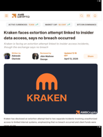 Kraken faces extortion attempt linked to insider data access, says no breach occurred - AMBCrypto