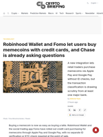 Robinhood Wallet and Fomo let users buy memecoins with credit cards, and Chase is already asking questions