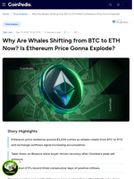 Why Are Whales Shifting from BTC to ETH Now? Is Ethereum Price Gonna Explode?