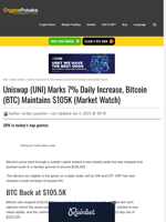 Uniswap (UNI) Marks 7% Daily Increase, Bitcoin (BTC) Maintains $105K (Market Watch)