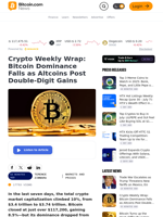 Crypto Weekly Wrap: Bitcoin Dominance Falls as Altcoins Post Double-Digit Gains – Markets and Prices Bitcoin News