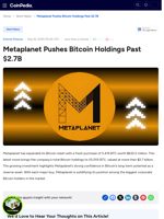 Metaplanet Pushes Bitcoin Holdings Past $2.7B
